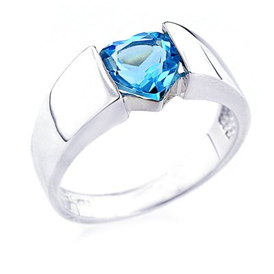 Sterling Silver Heart Blue Topaz Ring, Size 7.5