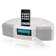 IQ Sound IQ-1305-W White Alarm Clock CD Player iPod Docking Station