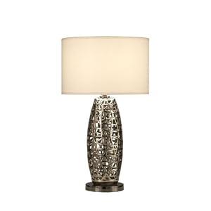 Nova Lighting 11080 Bird's Nest Oval Table Lamp, Chrome with White Linen Shade