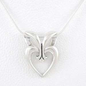 Heart Pendant or Slide with Decorative Bale in Sterling Silver on a 16" Sterling Snake Chain, #7810