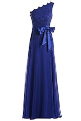 A-line Lace One Shoulder Chiffon Evening Dress/Mother-of-the-Bride Dress/Prom Dress  With a Sash 