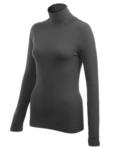 LE3NO Womens Basic Solid Fitted Turtleneck Shirt