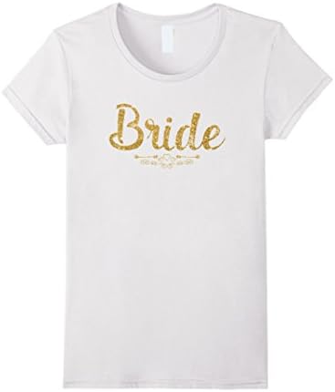 Women's Bride Gold Glitter Printed T-Shirt Small White