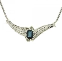 Natural Sapphire & Diamond Drop Necklace White Gold Serpentine Necklace