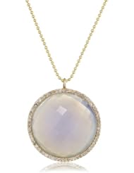 Jill Alberts Round White Chalcedony and Diamond Yellow Gold Pendant Necklace