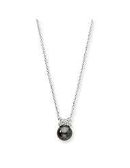 Sterling Silver CZ Freshwater Black Pearl Necklace