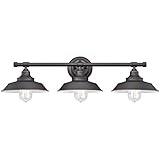 Westinghouse 6343400 Iron Hill Three-Light Indoor Wall Fixture, Oil Rubbed Bronze Finish with Highlights and Metal Shades