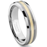 6MM Tungsten Carbide 14K Gold Inlay Wedding Band Ring