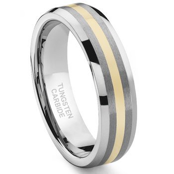 6MM Tungsten Carbide 14K Gold Inlay Wedding Band Ring