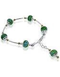 Sterling Silver Crystal and Green Millefiori glass adjustable Bracelet 7 to 8.5 inch Made with Swarovski Elements