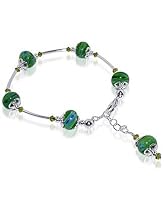 Silver Swarovski Crystal Milifalio glass 7" 7.5" 8" 8.5" Adjustable Bracelet With Lobster Clasp