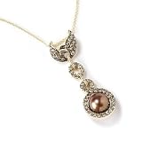 14K Gold Chocolate South Sea Cultured Pearl & Diamond Pendant w/ Chain