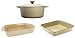 Le Creuset 3x piece cookware set Almond - 18cm round cast iron casserole, 25cm cast iron roasting dish, 32cm rectangular stoneware dish.