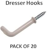 20 x SCREW IN SQUARE SHOULDERED DRESSER CUP HOOKS 32MM/1.25" WHITE L SHAPE COAT HOOK