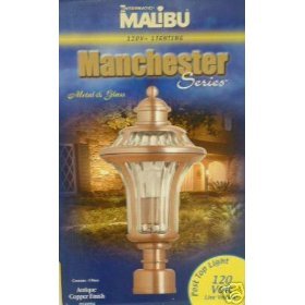 Malibu Manchester Series Antique Copper Finish Metal and Glass Post Top Lantern by 