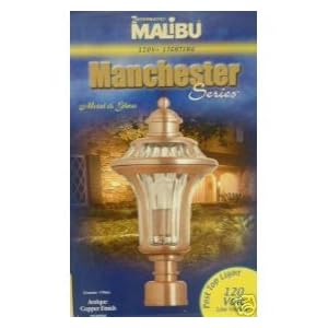 Malibu Manchester Series Antique Copper Finish Metal and Glass Post Top Lantern by 
