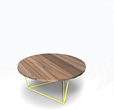 Modern Round Coffee Table with Solid Wood Top and Triangle Steel Base