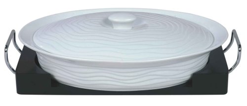 Imperial 3 Quart White Oval Casserole With Wood Tray
