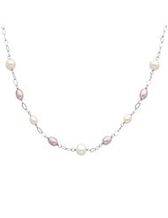 White and Purple Cultured Pearl and Large Link Chain Necklace