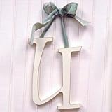 Wooden Hanging u: Blue Polka Dot Ribbon