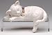 9 inch White Ceramic Sleeping Cat Figure With Collar Of Roses
