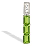 14K White Gold Genuine Emerald-cut Peridot and Diamond 3-Stone Pendant