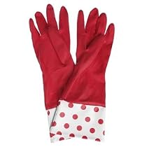 Red Spotty Rubber  Washing Up Gloves