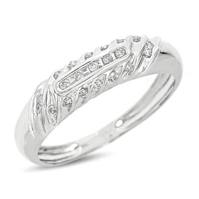 1/6 Carat T.W. Round Cut Diamond Men's Wedding Ring 10K White Gold Wedding Ring - Free Gift Box -
