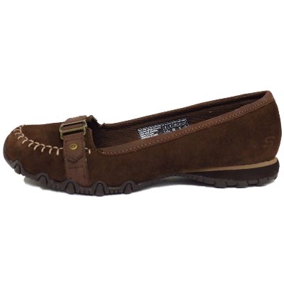 Ladies Brown Skechers Bikers Focused Suede Slip-On Shoes
