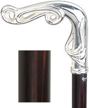 Silver Plated Vine Fritz Walking Cane With Ebony Wood Shaft