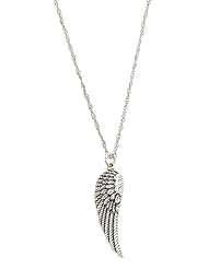 Sterling Silver One Sided Left Angel Wing Charm with Thin Singapore Necklace