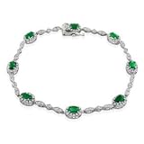 Emerald Gemstone Jewelry: Station Style Emerald and Diamond Bracelet in 10k White Gold | Fine...