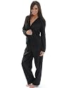 Black Jacquard Pajama Set Womens 2 Piece Top Matching Pants PJS