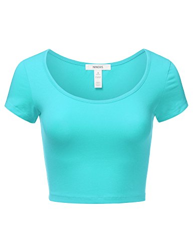 J.TOMSON Women's Short Sleeve Scoop Neck Crop Top