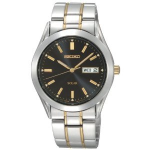 Seiko #SNE047 Men's Two Tone Black Dial Solar Quartz Watch