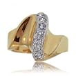 Womens Twisted Scallop Vertical Diamond Yellow Gold Ring
