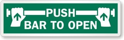 Push Bar To Open (with Graphic) Laminated Vinyl Label, 10" x 3"