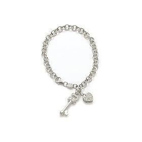 14K White Gold Link Bracelet, Enhanced with Dangling Key and Heart Pave Set... by I.Reiss