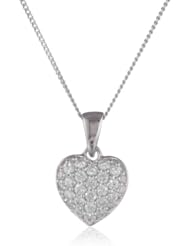 Sterling Silver Swarovski Cubic Zirconia Pave Heart Pendant Necklace, 18"