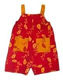 Boys Girls Cotton Twill Shortalls in Red with Orange Kites