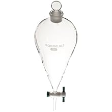 Chemglass CG-1742-06 Glass Squibb Style Separatory Funnel, with 4mm PTFE Stopcock, 1000mL Capacity