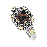 06.00X06.00 Mm Sterling Silver and 14K Yellow Gold Genuine Cab Mozambique Garnet Ring