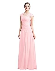 Chiffon Scoop Neck Cap Sleeves Lace Bridesmaid Dress/Prom Dress 