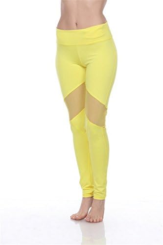 Women's Sexy Athletic Bumblebee Yellow Performance Mesh Trim Long Leggings