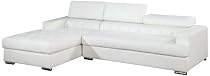 Big Sale Furntiure of America Alair Bonded Leather Sectional Sofa with Adjustable Headrests, White