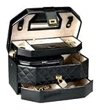 Black Diamond Hexagonal 3-Tier Jewelry Box w Crystal Lock