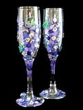 Grapes & Vines Design - Hand Painted - Matching Set of Toasting Flutes - 6 oz.