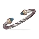 IMAGE OF Two Tone Cable Cuff Bracelet with CZ Ends