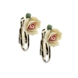 Bridal Ivory Porcelain Rose Clip Earrings