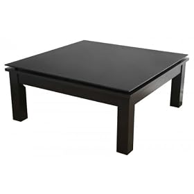 Modern Glass Top Square Coffee Table (Black with Black Glass) (15"H x 3"W x 35"D)